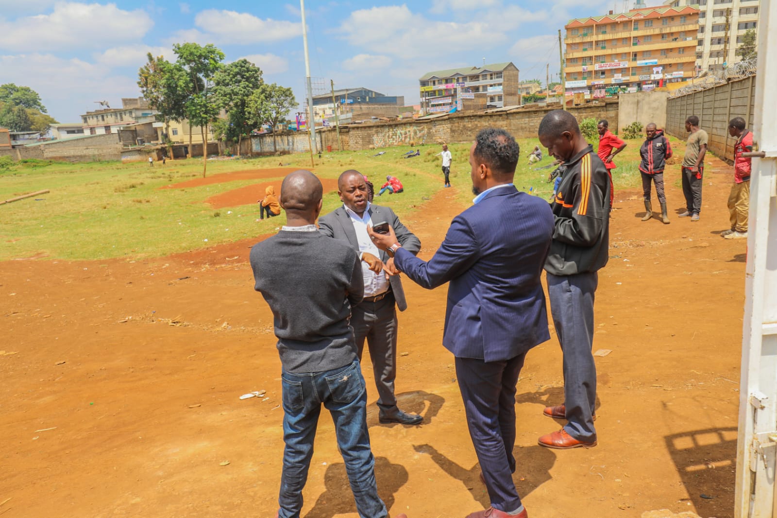 Site briefing with county sports officials at the stadium grounds