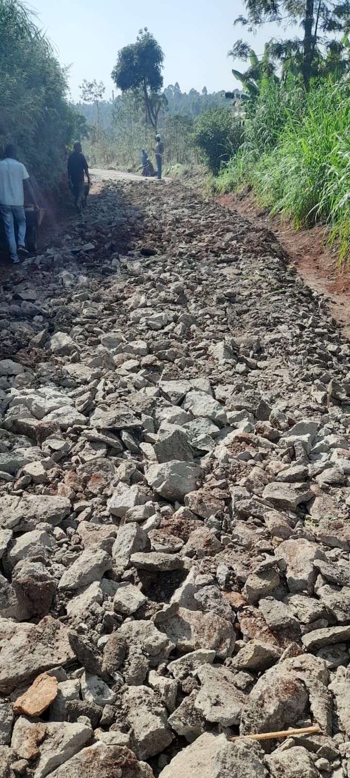 Hardcore stone laid along the Gathigi Road during graveling works