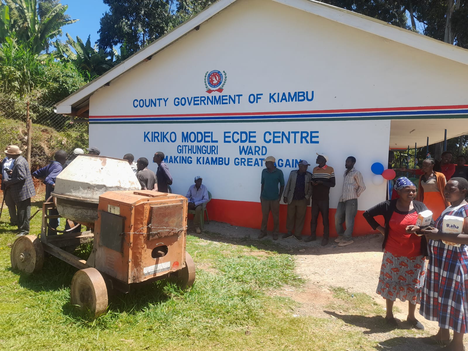 Kiriko Model ECDE Centre with residents gathered outside
