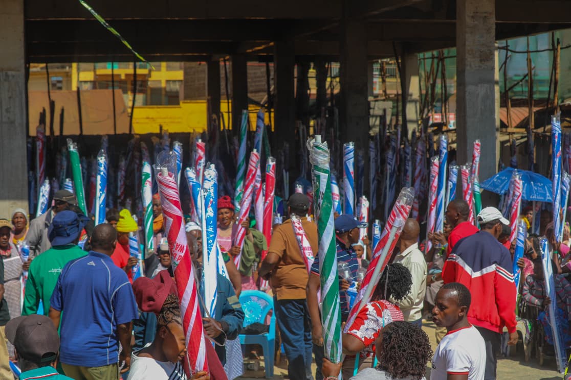 Githunguri Market traders gathered with their new umbrellas