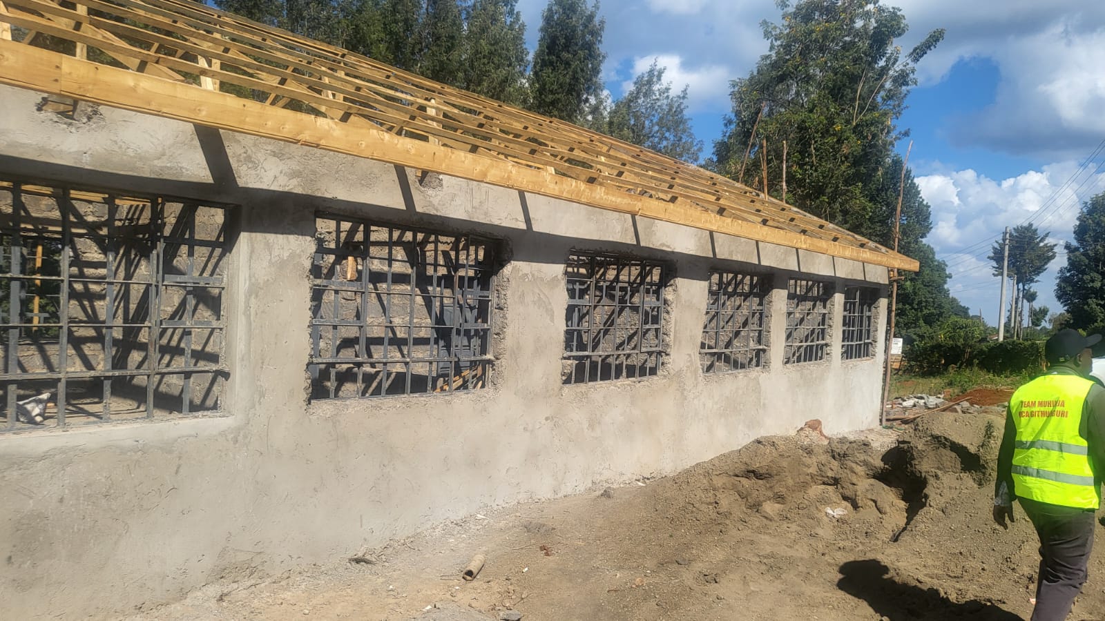 Classroom block under construction with new roof trusses